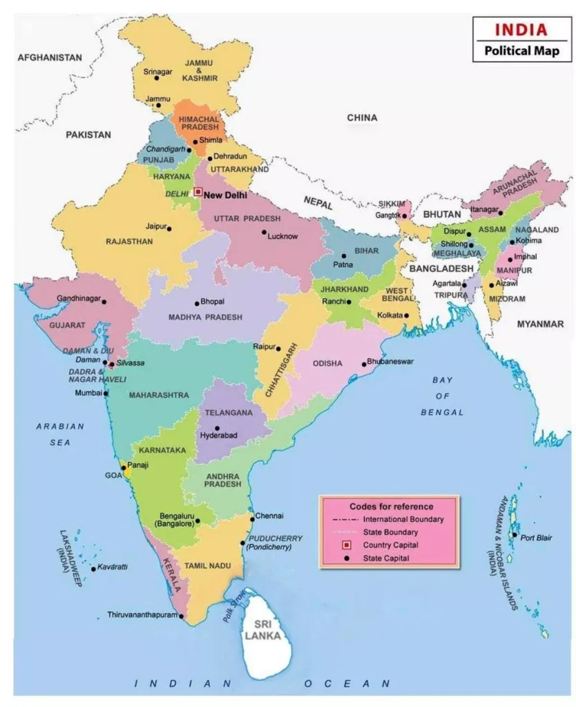 stany w indiach mapa